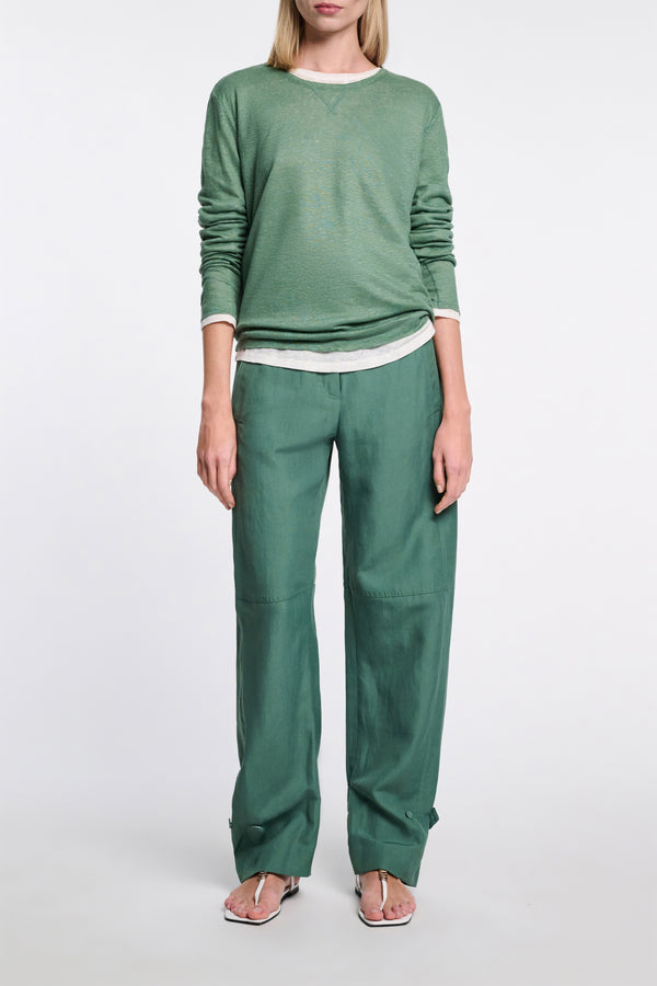 Dorothee Schumacher Long Sleeve Hemp T-Shirt in Jade Green Vancouver. Shop Online or in Store