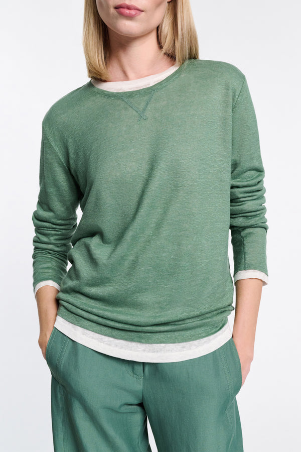 Dorothee Schumacher Long Sleeve Hemp T-Shirt in Jade Green Vancouver. Shop Online or in Store