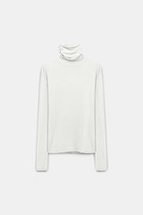 Dorothee Schumacher Long Sleeve Stretch Knit Turtleneck Pullover in White Vancouver. Shop Online or in Store.
