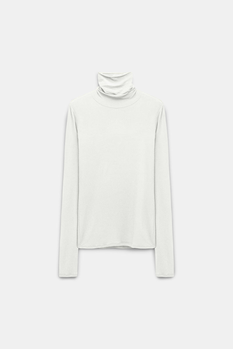 Dorothee Schumacher Long Sleeve Stretch Knit Turtleneck Pullover in White Vancouver. Shop Online or in Store.