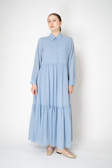 Dorothee Schumacher Long Sleeve Tiered Shirtdress in Light Blue Vancouver. Shop Online or in Store