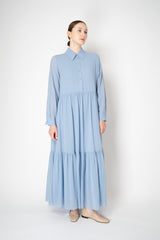 Dorothee Schumacher Long Sleeve Tiered Shirtdress in Light Blue Vancouver. Shop Online or in Store