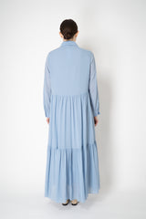 Dorothee Schumacher Long Sleeve Tiered Shirtdress in Light Blue Vancouver. Shop Online or in Store