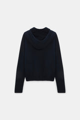 Dorothee Schumacher Long Sleeve Top with Hood Layered Look in Navy Vancouver. Shop Online or in Store.