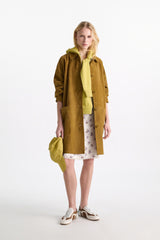 Dorothee Schumacher Long Suede Coat in Greenish Brown Vancouver. Shop Online or in Store.