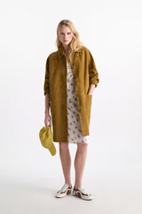 Dorothee Schumacher Long Suede Coat in Greenish Brown Vancouver. Shop Online or in Store.