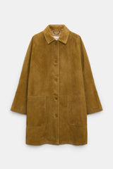 Dorothee Schumacher Long Suede Coat in Greenish Brown Vancouver. Shop Online or in Store.
