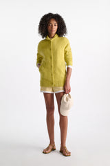 Dorothee Schumacher Merino-Cashmere Knit Bomber Jacket in Goldfinch Green Vancouver. Shop Online or in Store.