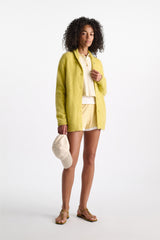 Dorothee Schumacher Merino-Cashmere Knit Bomber Jacket in Goldfinch Green Vancouver. Shop Online or in Store.