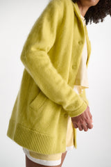 Dorothee Schumacher Merino-Cashmere Knit Bomber Jacket in Goldfinch Green Vancouver. Shop Online or in Store.
