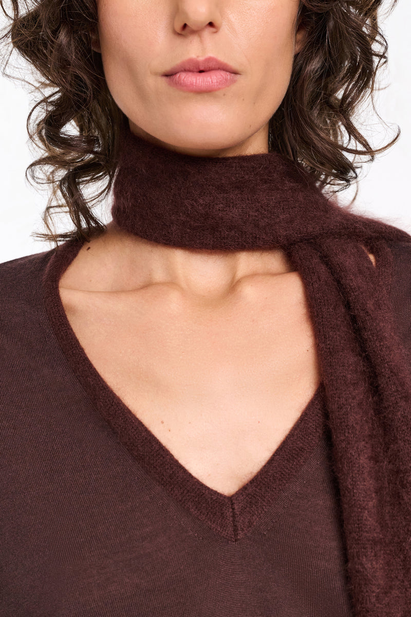 Dorothee Schumacher Merino-Cashmere Knit Fringe Scarf in Brown Vancouver. Shop Online or in Store.