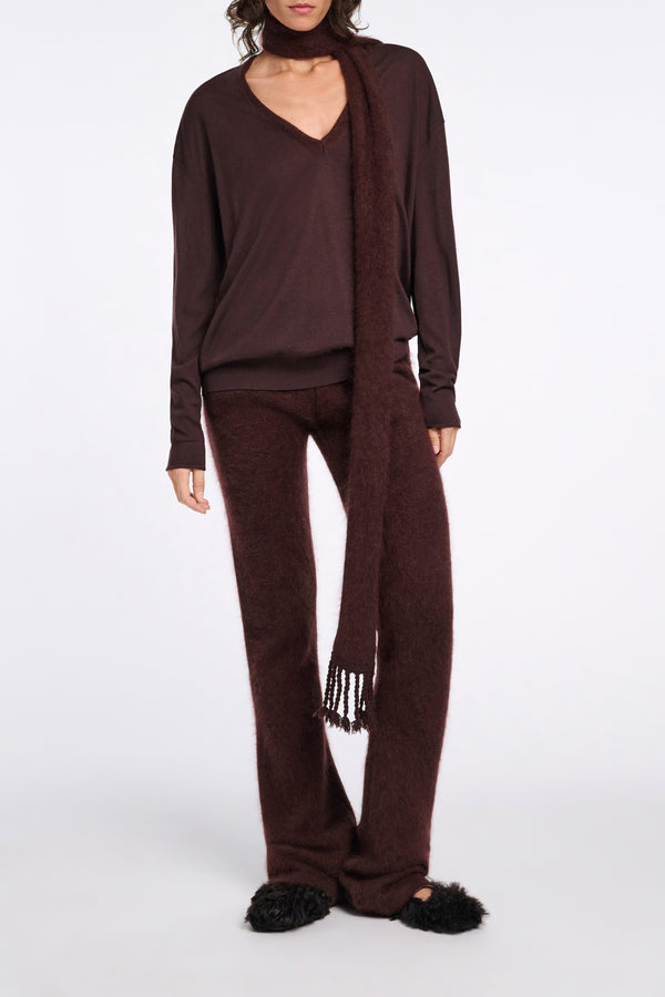 Dorothee Schumacher Merino-Cashmere Knit Fringe Scarf in Brown Vancouver. Shop Online or in Store.