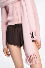 Dorothee Schumacher Merino-Cashmere Knit Fringe Scarf in Candy Rose Vancouver. Shop Online or in Store.