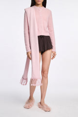 Dorothee Schumacher Merino-Cashmere Knit Fringe Scarf in Candy Rose Vancouver. Shop Online or in Store.