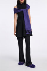 Dorothee Schumacher Merino-Cashmere Knit Fringe Scarf in Lavendel Night Vancouver. Shop Online or in Store.
