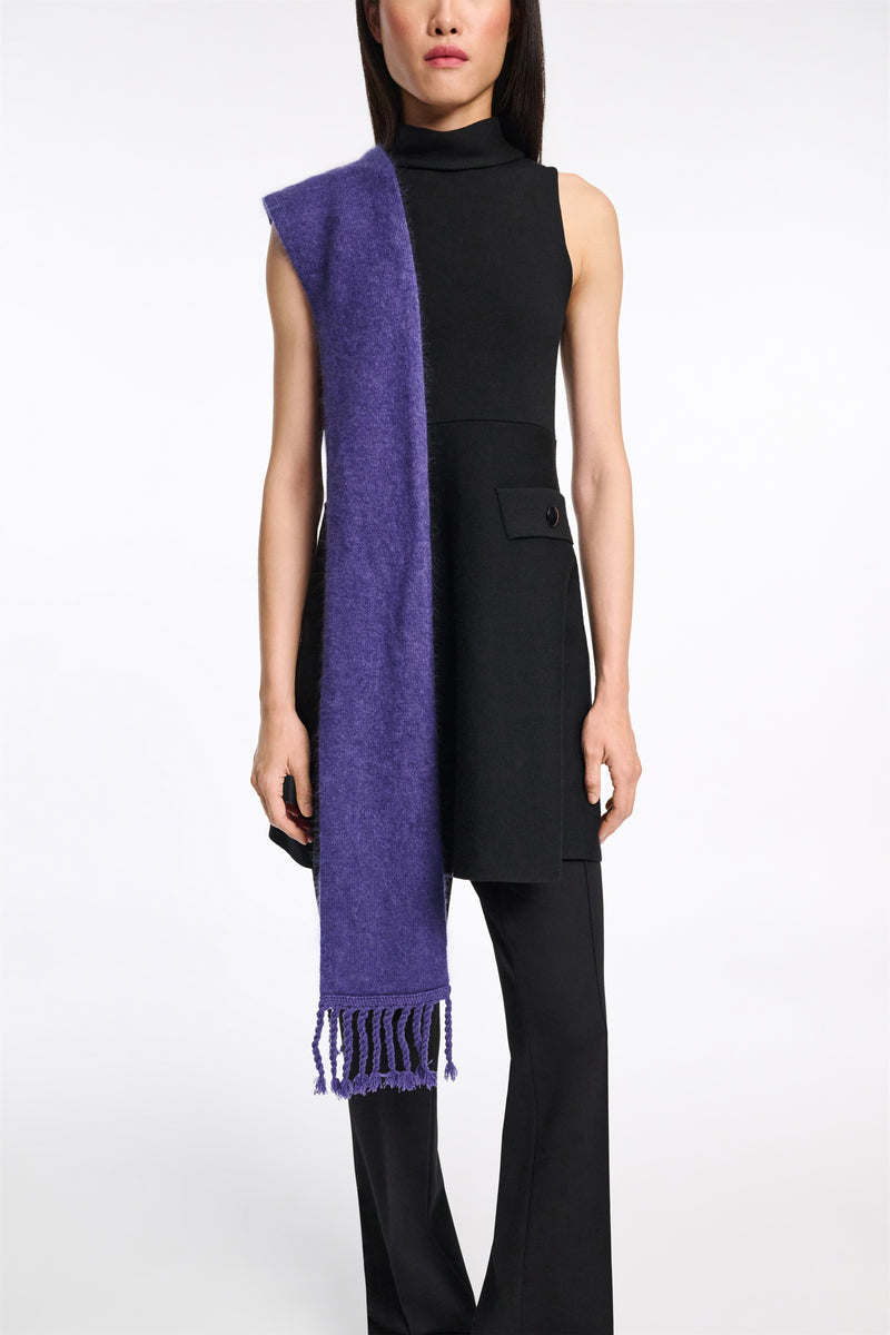Dorothee Schumacher Merino-Cashmere Knit Fringe Scarf in Lavendel Night Vancouver. Shop Online or in Store.