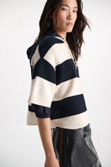 Dorothee Schumacher Merino-Cashmere Striped Knit Top in White Navy Vancouver. Shop Online or in Store.