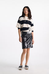 Dorothee Schumacher Merino-Cashmere Striped Knit Top in White Navy Vancouver. Shop Online or in Store.