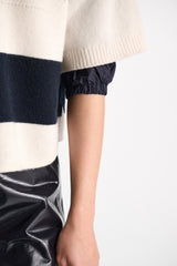 Dorothee Schumacher Merino-Cashmere Striped Knit Top in White Navy Vancouver. Shop Online or in Store.