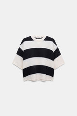 Dorothee Schumacher Merino-Cashmere Striped Knit Top in White Navy Vancouver. Shop Online or in Store.