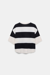 Dorothee Schumacher Merino-Cashmere Striped Knit Top in White Navy Vancouver. Shop Online or in Store.