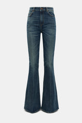 Dorothee Schumacher Mid Rise Flared Jeans in Mid Dark Blue Vancouver. Shop Online or in Store.