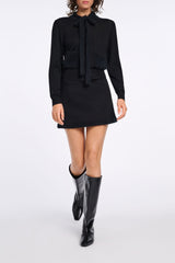 Dorothee Schumacher Mini Skort in Punto Milano with Fuzzy Trims in Black Vancouver. Shop Online or in Store.
