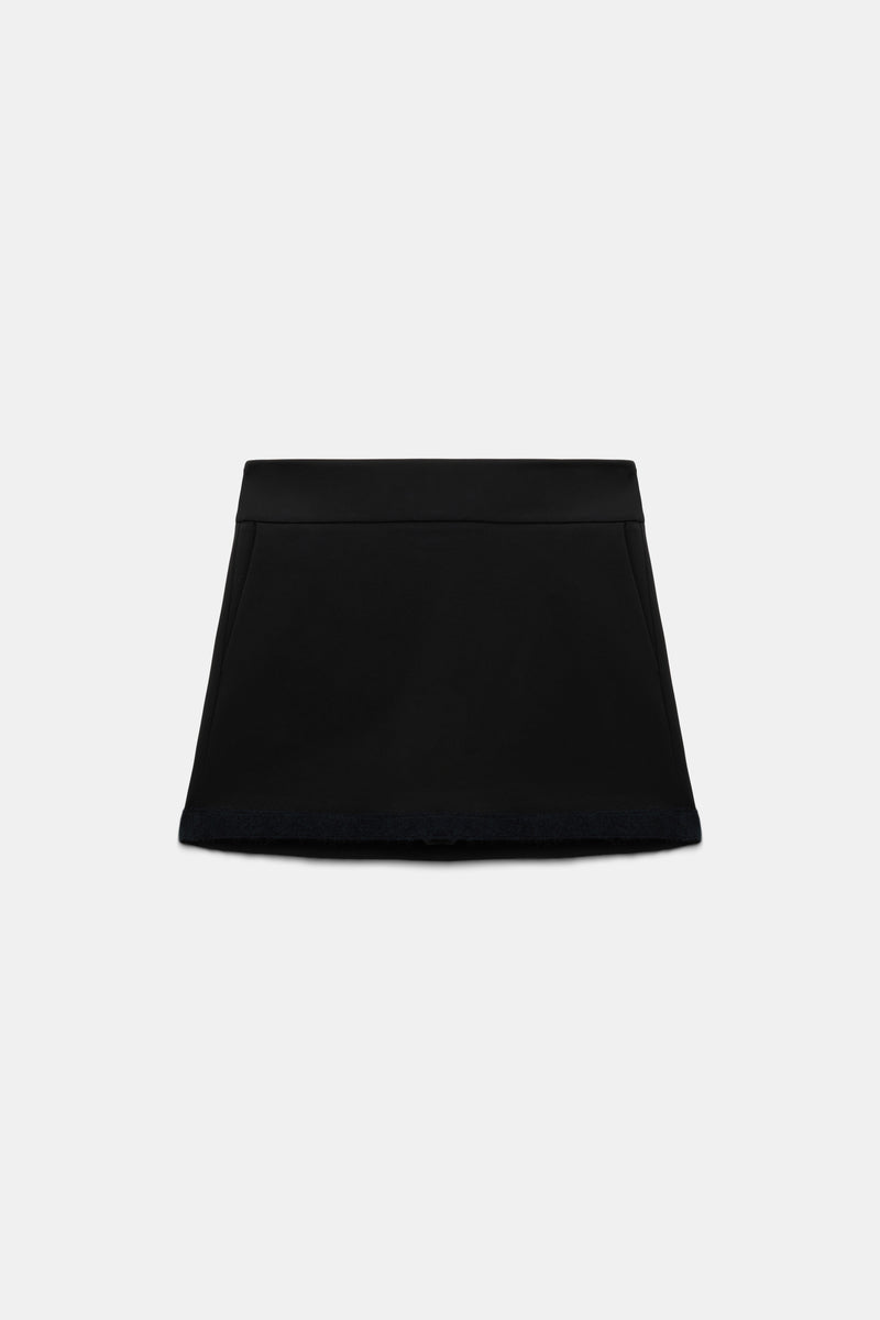 Dorothee Schumacher Mini Skort in Punto Milano with Fuzzy Trims in Black Vancouver. Shop Online or in Store.