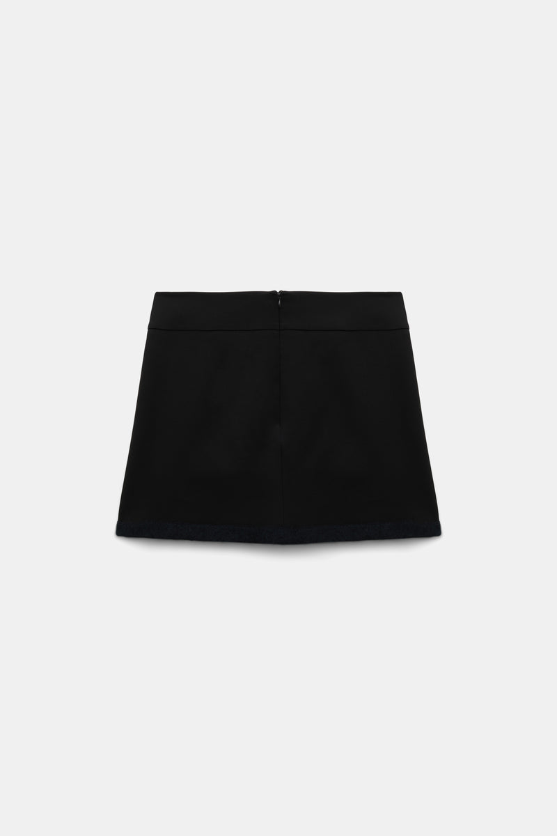 Dorothee Schumacher Mini Skort in Punto Milano with Fuzzy Trims in Black Vancouver. Shop Online or in Store.