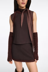 Dorothee Schumacher Mini Skort in Punto Milano with Fuzzy Trims in Chocolate Brown Vancouver. Shop Online or in Store.