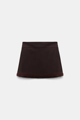 Dorothee Schumacher Mini Skort in Punto Milano with Fuzzy Trims in Chocolate Brown Vancouver. Shop Online or in Store.