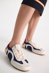 Dorothee Schumacher Mixed Material Sneakers in Navy Combo Vancouver. Shop Online or in Store.