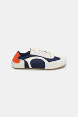 Dorothee Schumacher Mixed Material Sneakers in Navy Combo Vancouver. Shop Online or in Store.