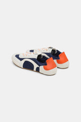 Dorothee Schumacher Mixed Material Sneakers in Navy Combo Vancouver. Shop Online or in Store.