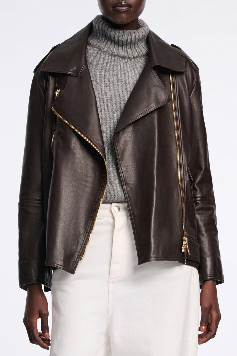 Dorothee Schumacher Nappa Leather Biker Jacket in Spresso Vancouver. Shop Online or in Store.