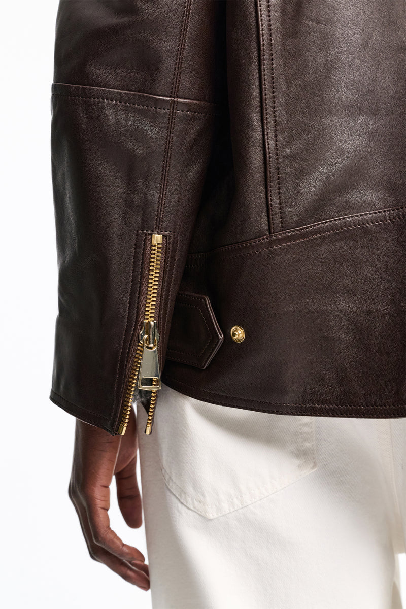 Dorothee Schumacher Nappa Leather Biker Jacket in Spresso Vancouver. Shop Online or in Store.