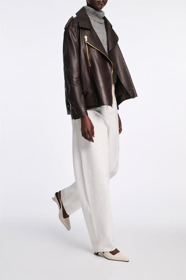 Dorothee Schumacher Nappa Leather Biker Jacket in Spresso Vancouver. Shop Online or in Store.