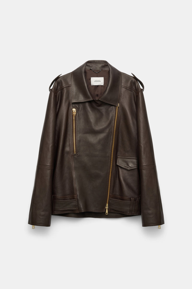 Dorothee Schumacher Nappa Leather Biker Jacket in Spresso Vancouver. Shop Online or in Store.