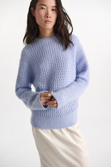 Dorothee Schumacher Open Knit Merino-Cashmere Pullover in Light Blue Vancouver. Shop Online or in Store.