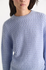 Dorothee Schumacher Open Knit Merino-Cashmere Pullover in Light Blue Vancouver. Shop Online or in Store.