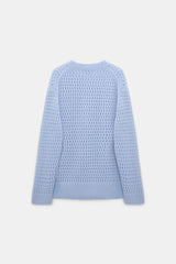 Dorothee Schumacher Open Knit Merino-Cashmere Pullover in Light Blue Vancouver. Shop Online or in Store.