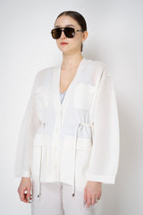 Dorothee Schumacher Openwork Knit Cardigan with Cincheable Waist in White Vancouver. Shop Online or in Store.