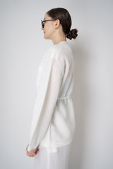 Dorothee Schumacher Openwork Knit Cardigan with Cincheable Waist in White Vancouver. Shop Online or in Store.