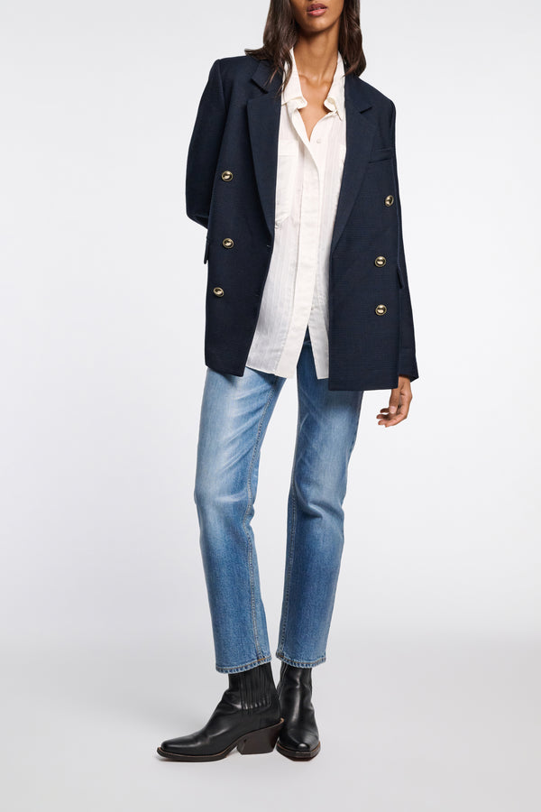 Dorothee Schumacher Oversized Shirt in Striped Silk-Viscose Vancouver. Shop Online or in Store.