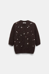 Dorothee Schumacher Pearl Embellished Alpaca Mix Knit Short Sleeve Pullover in Brown Vancouver. Shop Online or in Store.