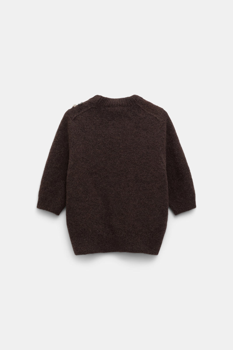 Dorothee Schumacher Pearl Embellished Alpaca Mix Knit Short Sleeve Pullover in Brown Vancouver. Shop Online or in Store.