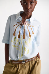 Dorothee Schumacher Printed Cotton Poplin Blouse in Light Blue Vancouver. Shop Online or in Store.