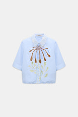 Dorothee Schumacher Printed Cotton Poplin Blouse in Light Blue Vancouver. Shop Online or in Store.