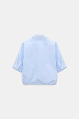 Dorothee Schumacher Printed Cotton Poplin Blouse in Light Blue Vancouver. Shop Online or in Store.