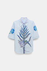 Dorothee Schumacher Printed Cotton Poplin Half Sleeve Blouse in Light Blue Vancouver. Shop Online or in Store.